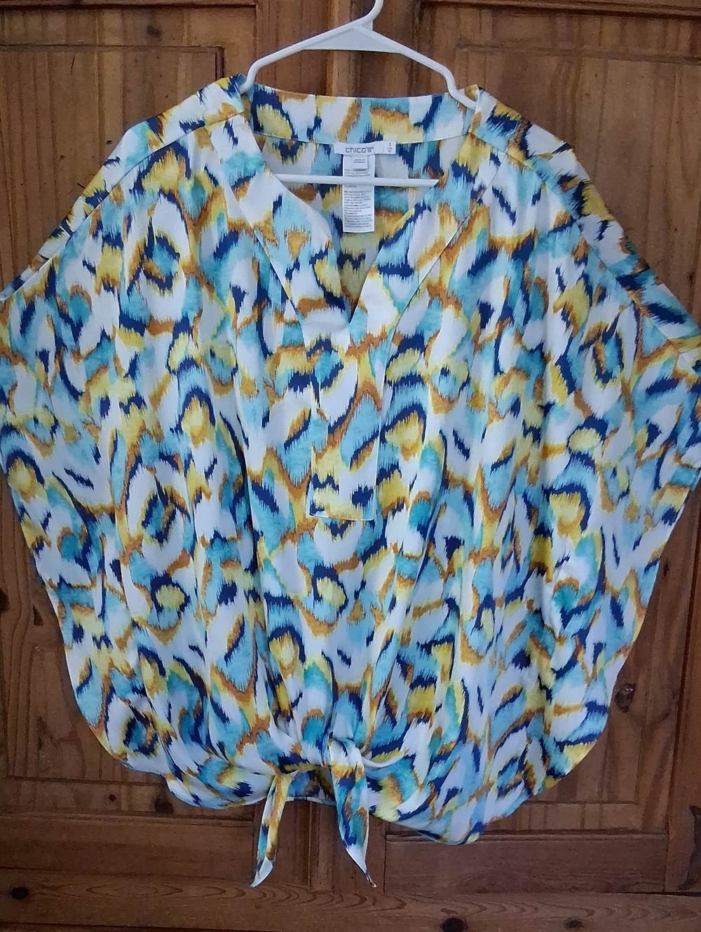 Chico's Blue, Yellow & White Abstract Tie-Hem Tunic